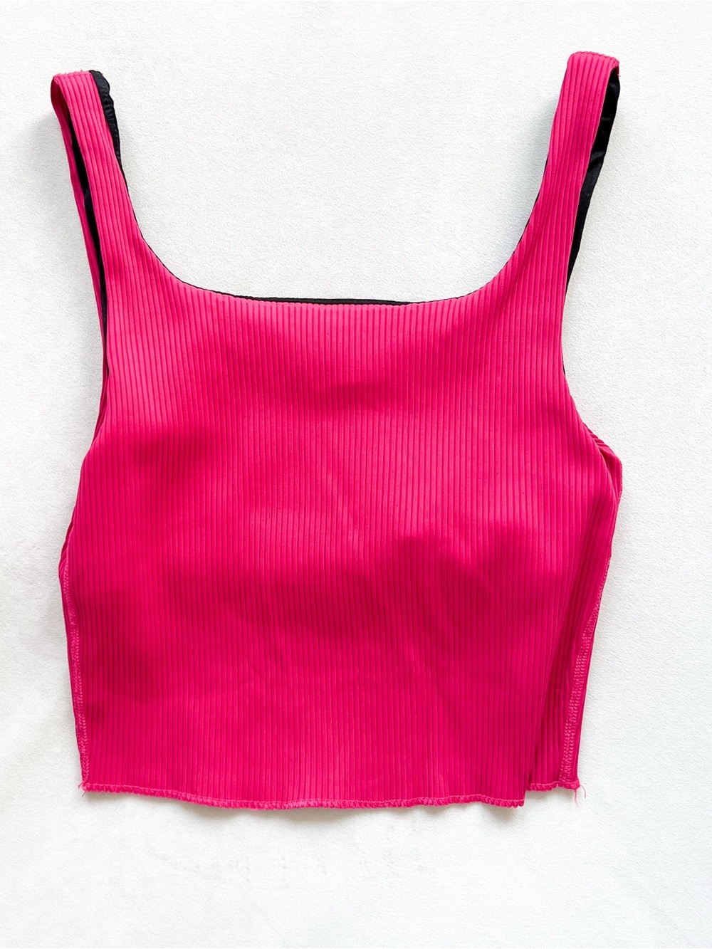 Carbon38 Ribbed Square-Neck Crop Tank — Hot Pink Size Small